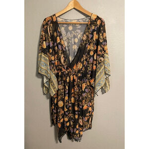 Womens Tunic Top 1X Black Floral Mesh Babydoll Asymmetric Whimsigoth Fairy Y2K